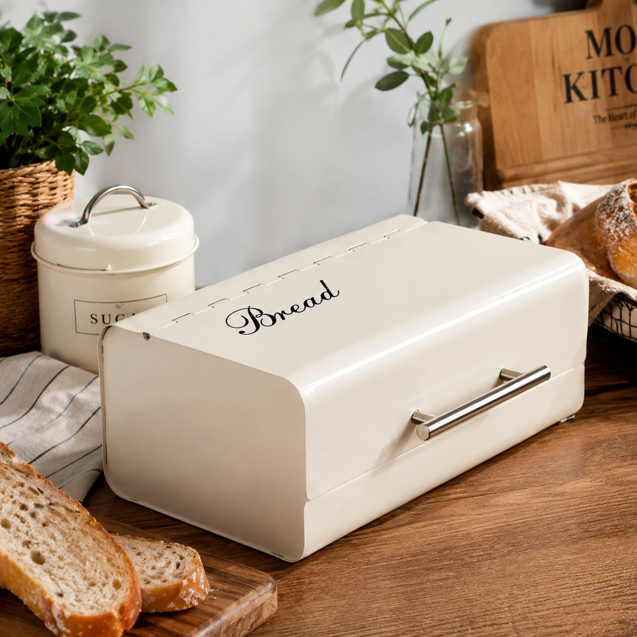 Luxury Metal Bread Storage Box,  Countertop Bread Storage Container, Roll Top Bread Box with Stainless Steel Handle