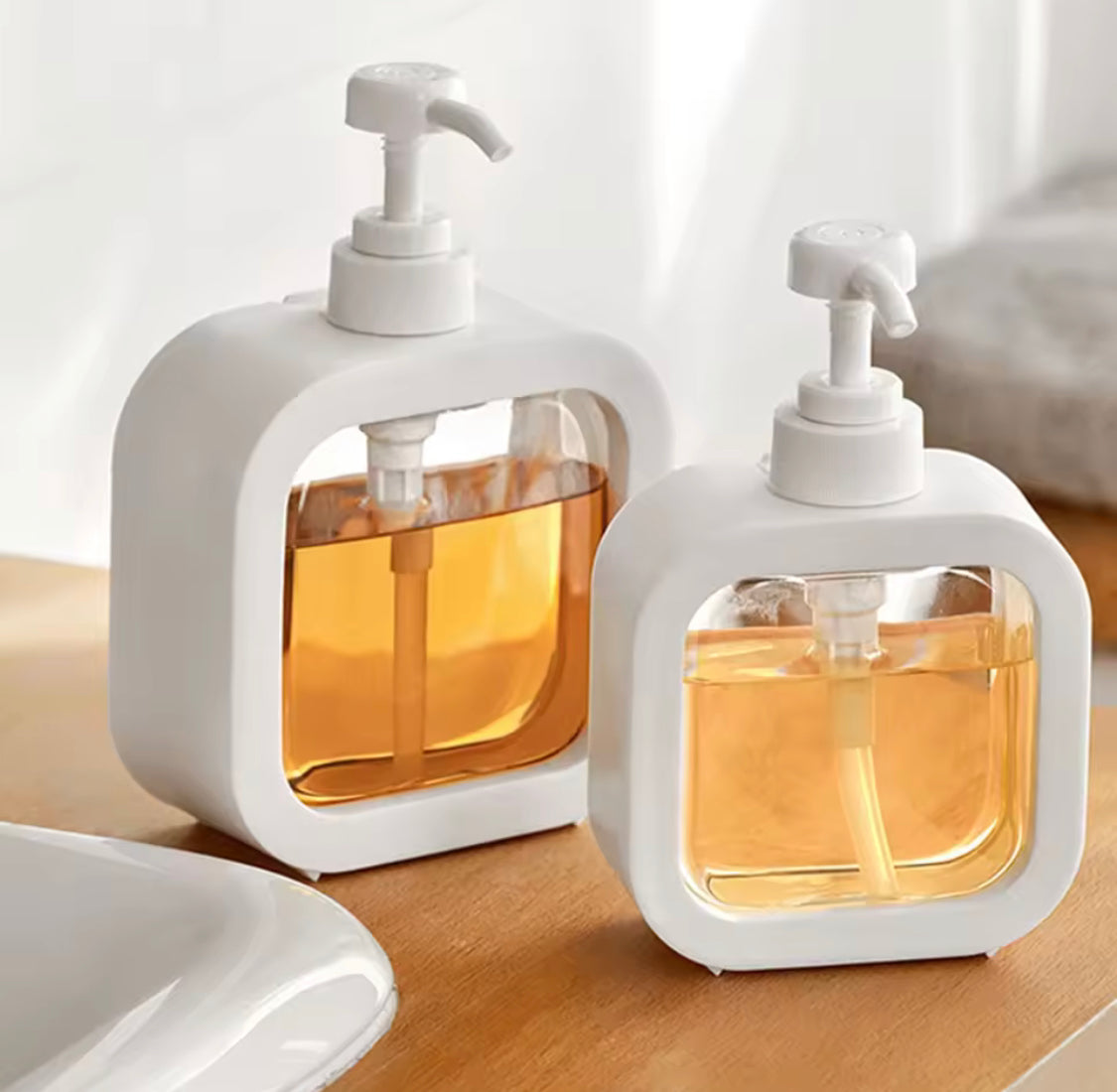 Hand Pump Soap Dispenser, Home Refillable Bottle Liquid Container, Transparent Square Soap Dispenser