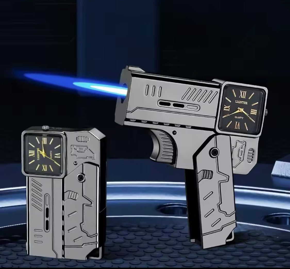 Refillable Gun Watch Lighter, Folding Watch Spray Gun Lighter, Creative Folding Gun Lighter