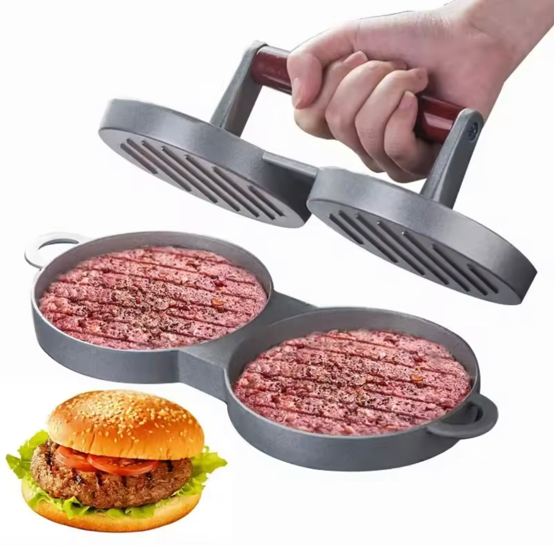 Double Hamburger Patty Presser, Patty Mold For Smashed Burger, Beef Veggie BBQ Barbecue Grill