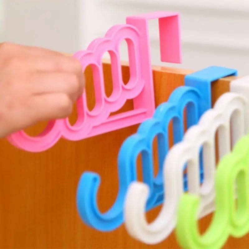 Door Back Hook, Multifunctional Foldable Cloth Hanger, 5 Hold Door Plastic Organizer, Multipurpose Home Accessories Foldable Clothes Hanger, Drop Down Hitch Clothes Hanger, Mini Plastic Hook Hanger, Over The Door Hanger