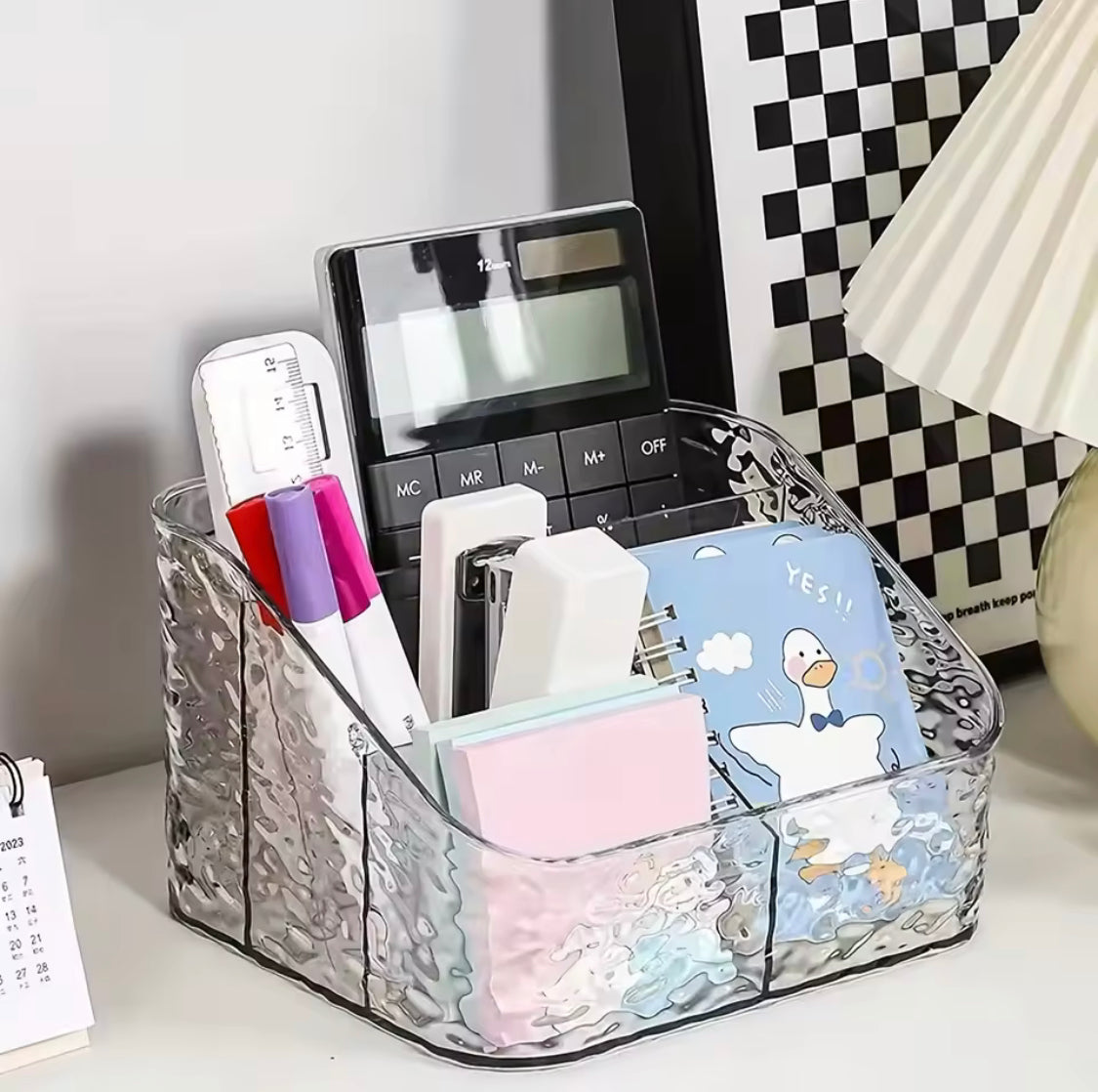 4 Compartment Acrylic Cosmetic Organizer, Transparent Makeup And Skincare Product Holder, Office Desk Stationery Box
