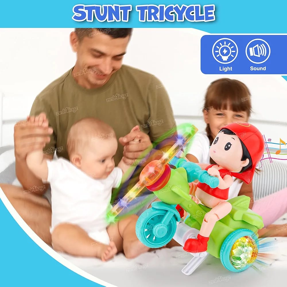 Novelty Boys Electric Tricycle, Lights And Music Boys Electronic Toy, Cute Stunt Motorcycle Toy