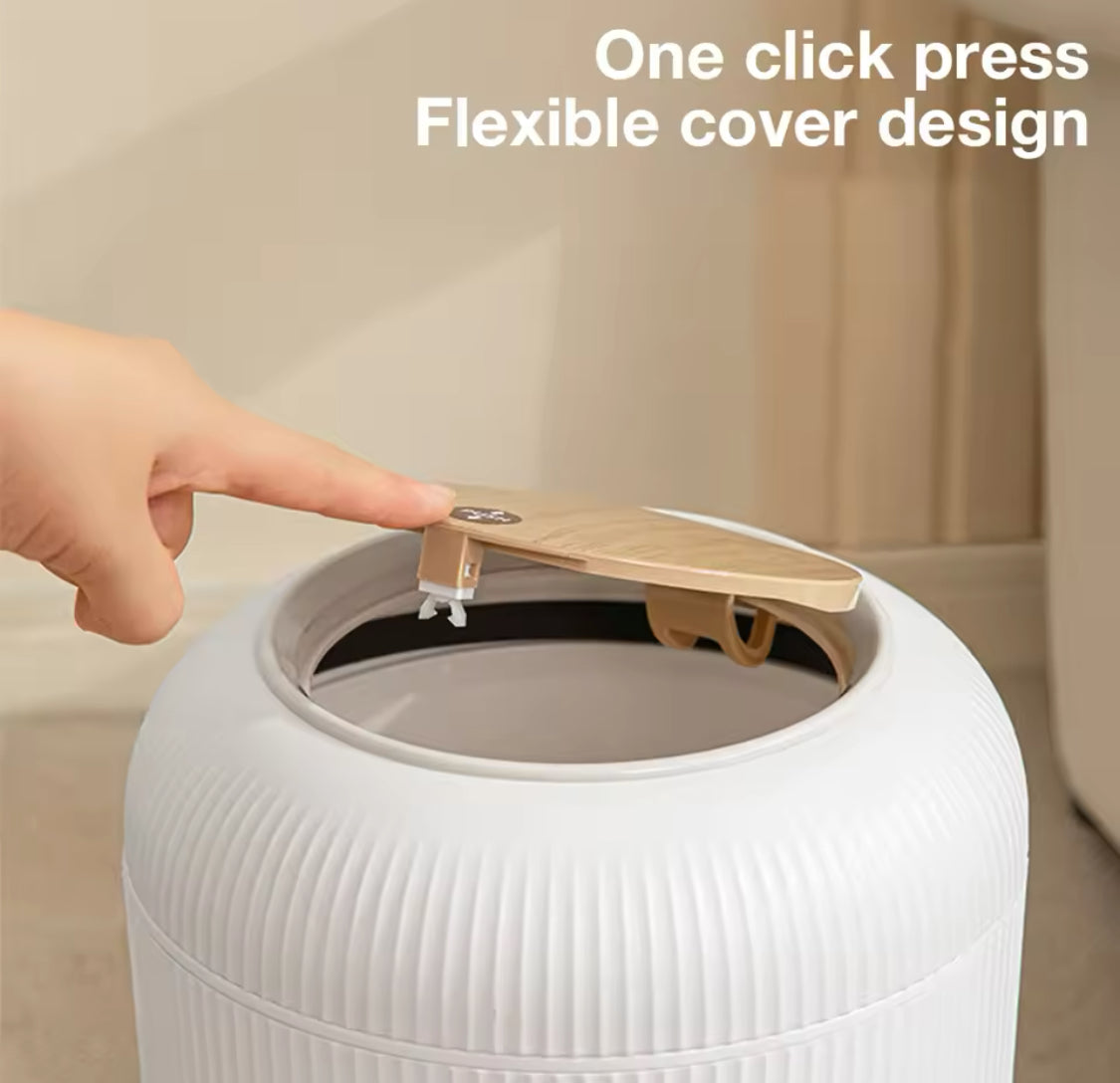 Wooden Pattern Trash Can, Creative Kitchen Waste Bin With Press Cover, Living Room Toilet Garbage Container, Foot Imitation Wood Rubbish Can, Bathroom Kitchen Garbage Bucket