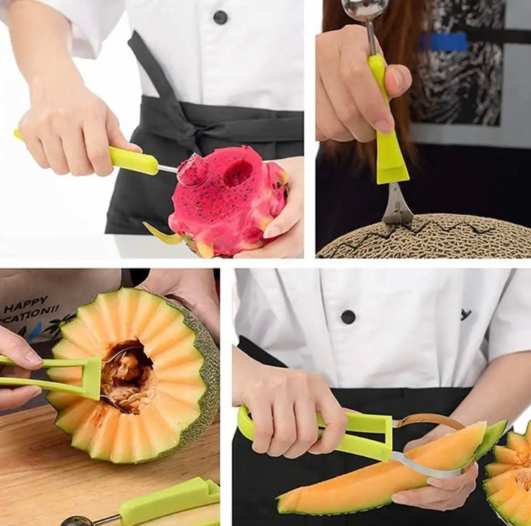 3 In 1 Watermelon Slicer Scoop, Stainless Steel Fruit Scooper, Kitchen Home Gadget Tool