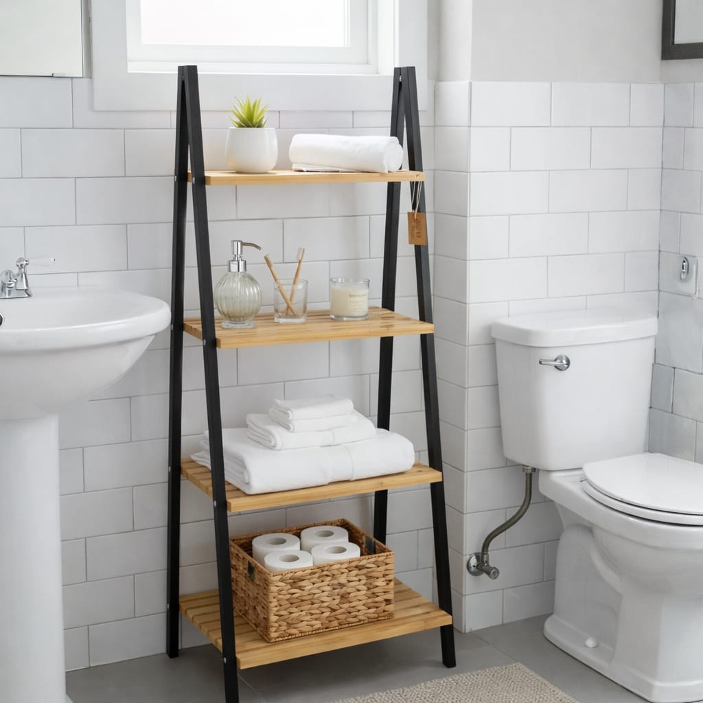 4 Tier Wooden Ladder Storage Shelf, Multi Tier Wooden Display Rack, Wooden Plant Storage Rack, Bamboo Books storage Rack