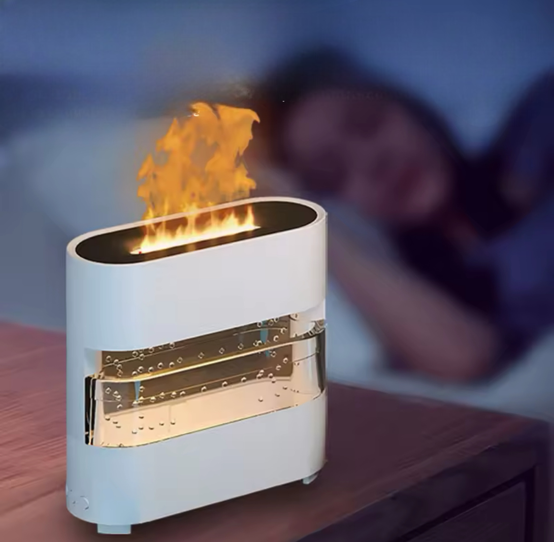 Rain Drops Simulation Flame Humidifier, Colourful Rain And Fire Aroma Diffuser, Dynamic  Flame Air Humidifier