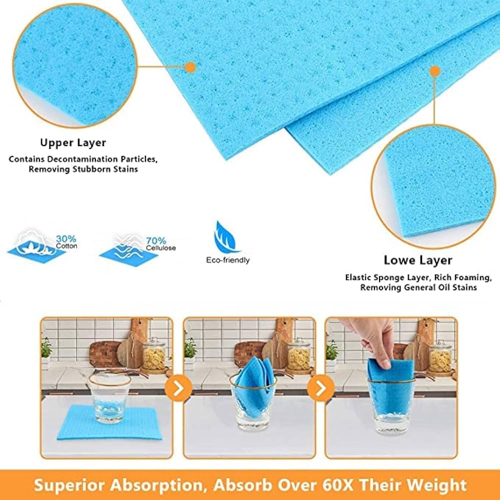 Set Of 5 Cotton Cleaning Sponge, Reusable Kitchen Cleaning Cloth, Microfibre Washable Cleaning Cloth