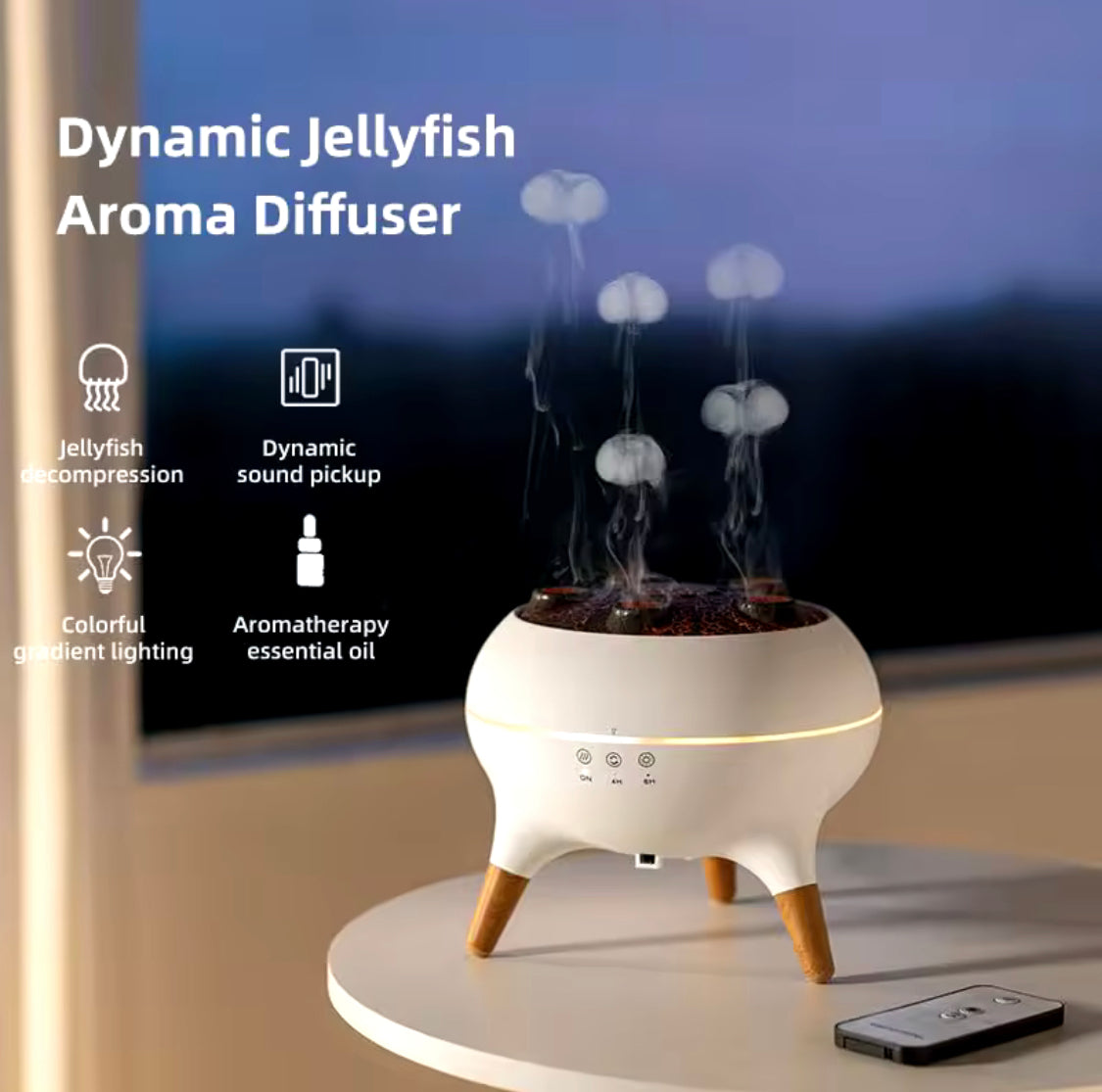 Dynamic Jellyfish Air Humidifier, Bedroom Diffuser With Remote Control, Humidifier With Colorful Night Lights