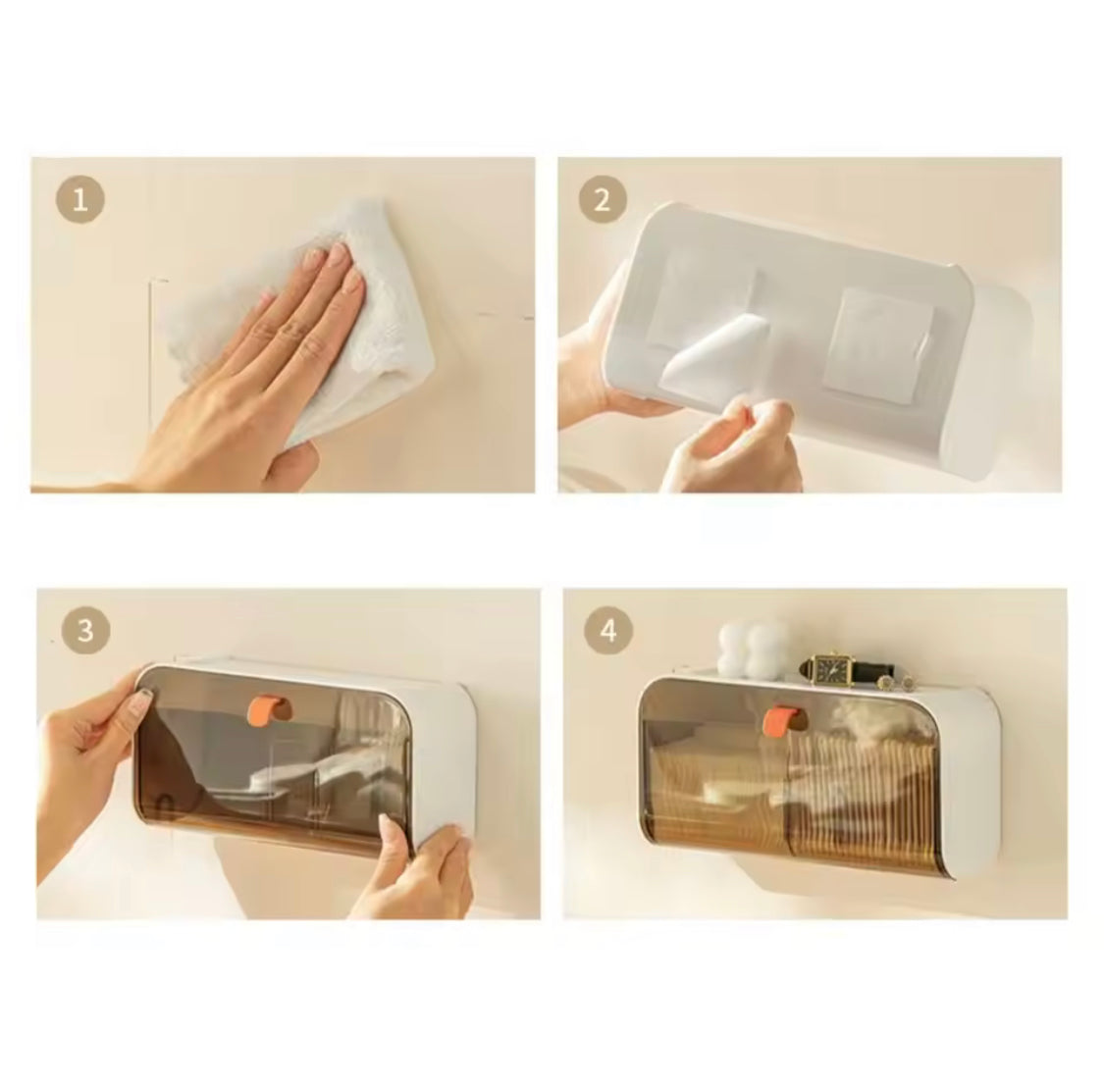 Wall Mounted Organizer With Adjustable Dividers, Dustproof Bathroom Organizer, Adhesive Cosmetic Storage Box, Undergarment Organizer Mini Cabinet