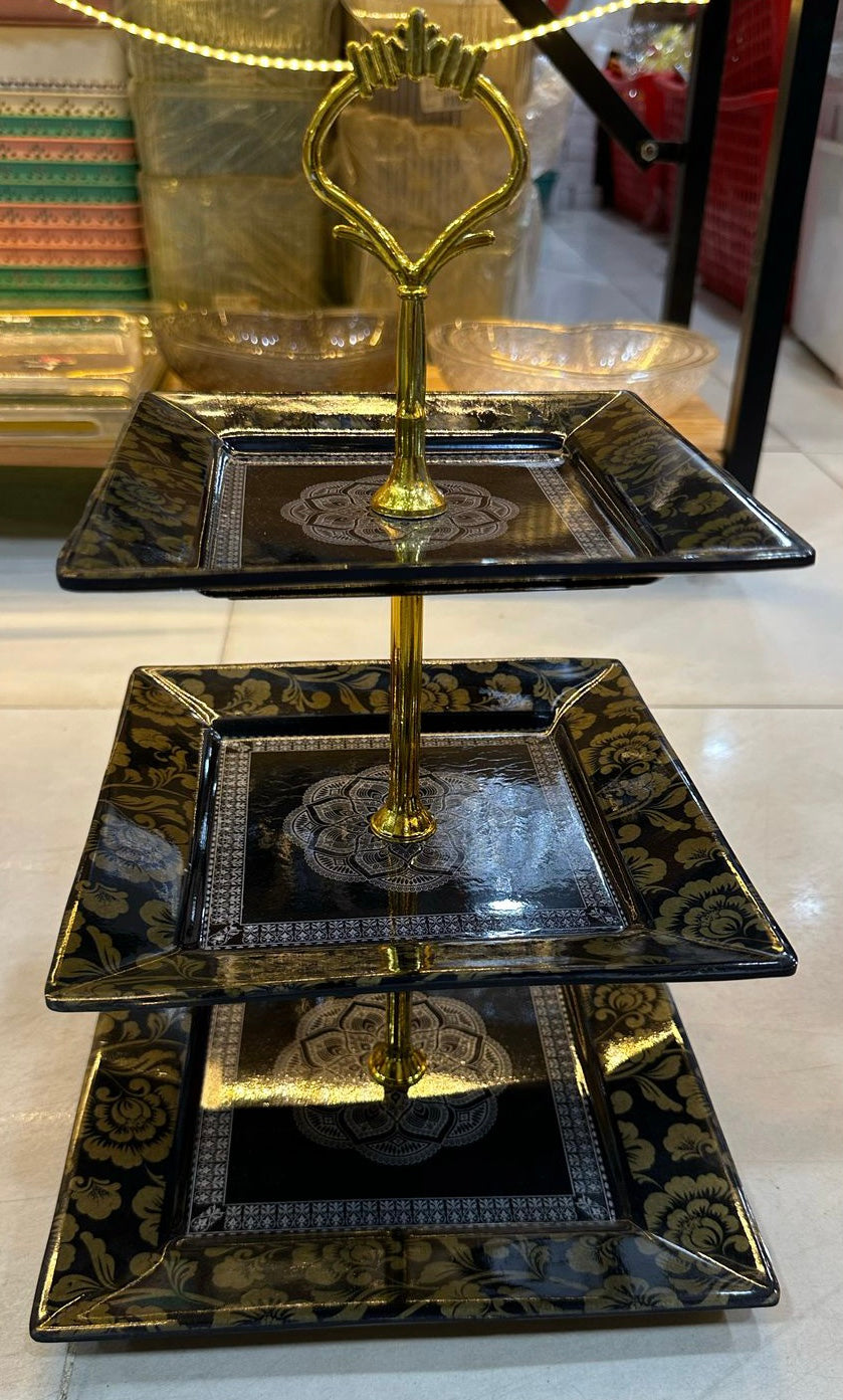 3 Tier Melamine Platter, Creative Colorful Glass Plate, Light Luxury Snack Serving Tray, Home Dining Room Table Tray, Party Snacks Serving Tray