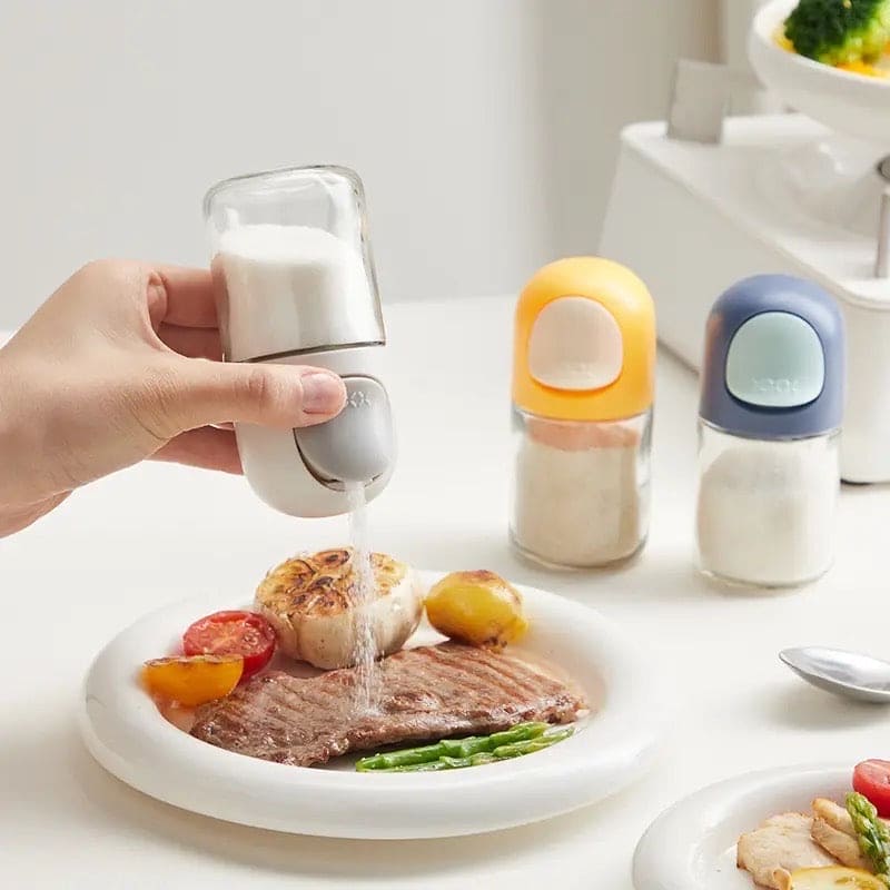 Champ Salt Shaker, Push Type Salt Dispenser, Metering Salt Shaker, Reusable Spice Pepper Container with Lids, Multipurpose Reusable Storage Canister, Quantitative Spice Container