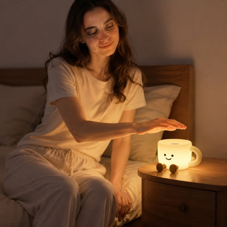 Cute Smiley Mug Night Lamp,     Adorable Mug Shaped Decorative Lamp, Cute Coffee Mug Shaped Table Lamp,  Cartoon Mug Led Lamp