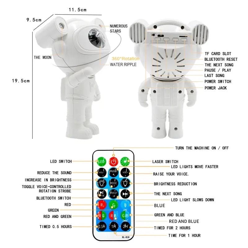 Astronaut Projector Lamp With RC, Nebula Star Galaxy Projector, Kids Star Projector, Robot Ceiling Sky Projector Light, Space Projector Lamp
