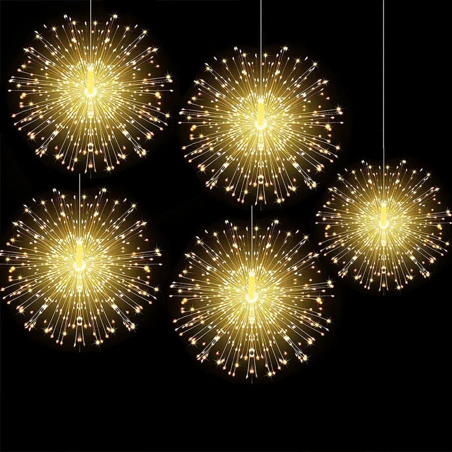 Fire Works String Light, 120 LED Copper Wire Firework Lights, Battery Operated Fairy String Lights with Remote, Waterproof Starburst Firework Garland String Lights