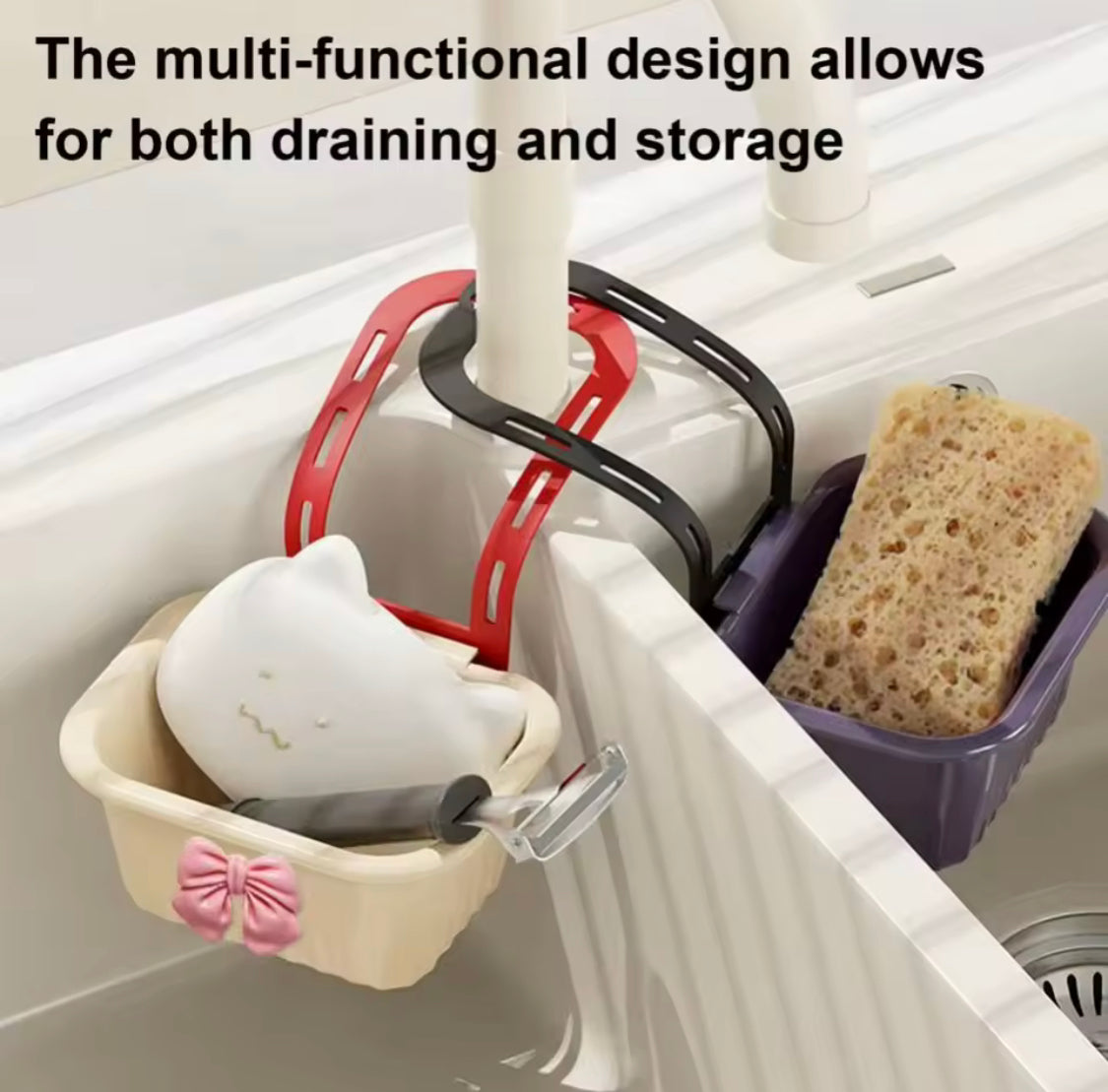 Creative Bow Sink Hanging Strainer Basket, Detachable Multifunctional Sink Caddy Basket, Kitchen Sink Washing Storage Rack, Hanging Drain Rack Basket