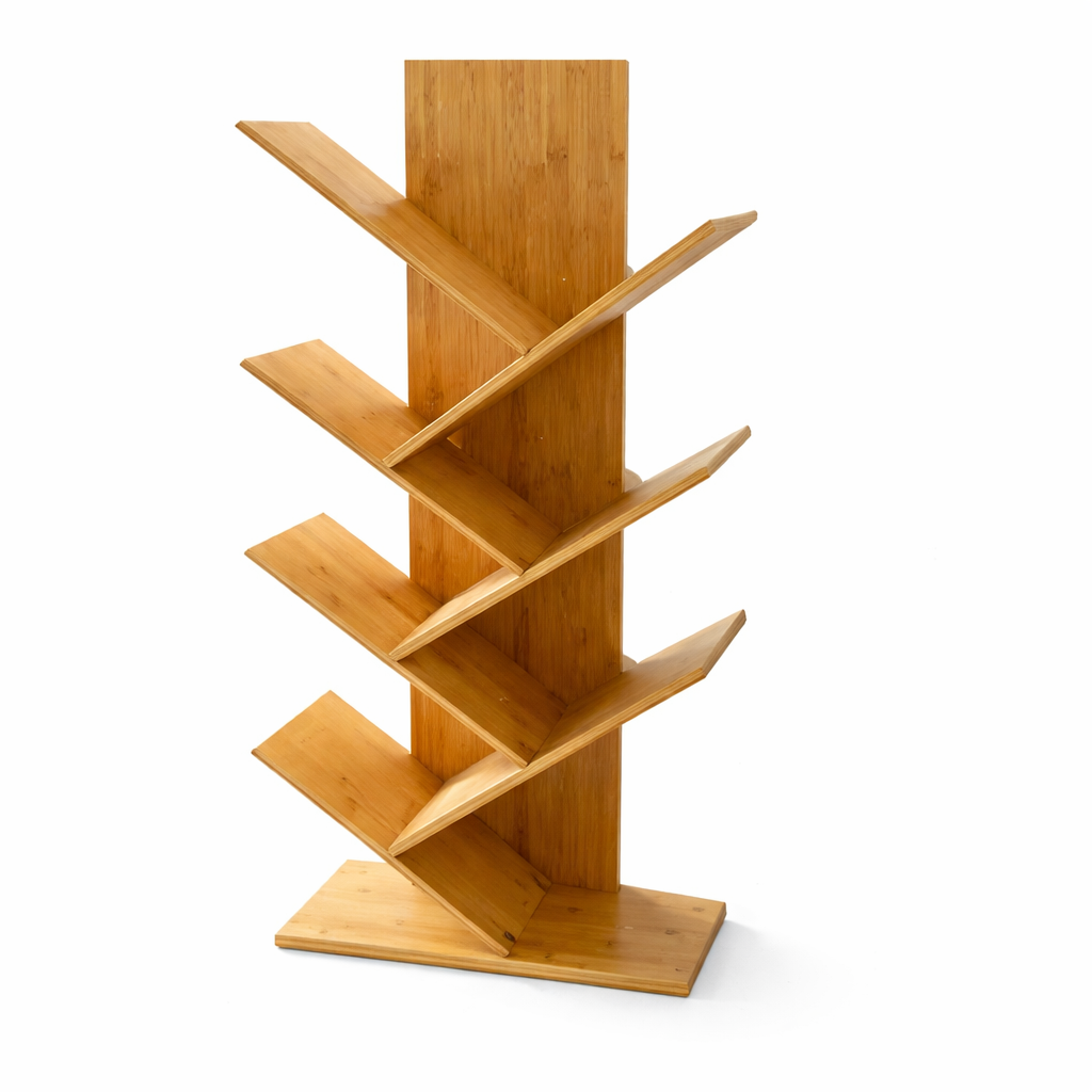 Wooden Tree Shaped Bookshelf, Multi Tier Zigzag Book Rack and Display Organizer, Decorative Tree Bookshelf for Living Room, Space Saving Wooden Book Rack