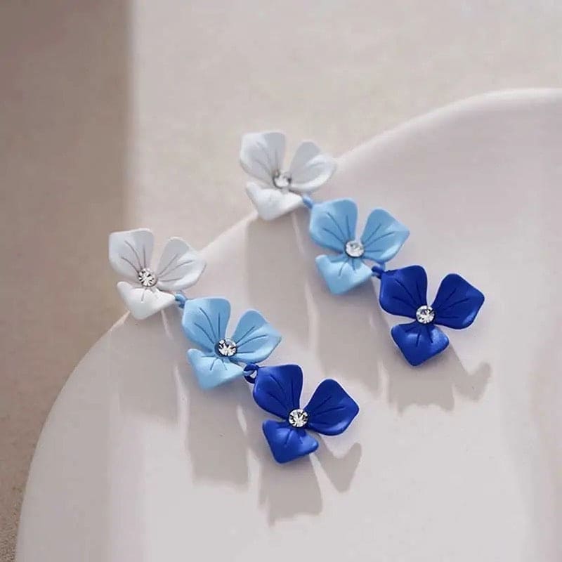 Gradient Flower Drop Earrings, Cute Long Petal Plant Earrings, Long Flower Petal Earrings, Rhinestone Flower Drop Earrings