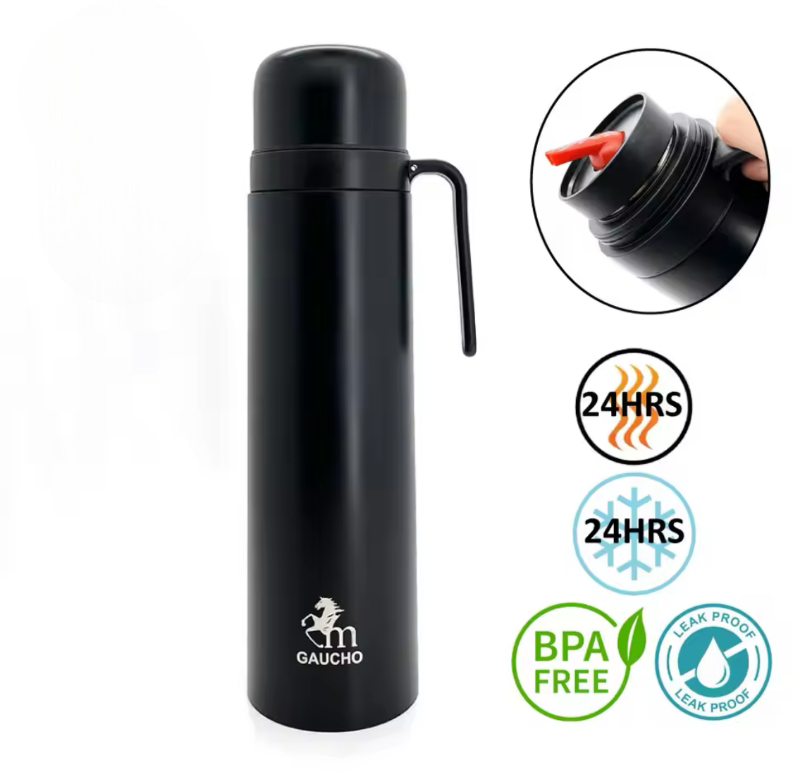 1000ml Vacuum Flask Yerba Mate Thermos, Heat Insulated Water Bottle, Stainless Steel Thermal Kettle