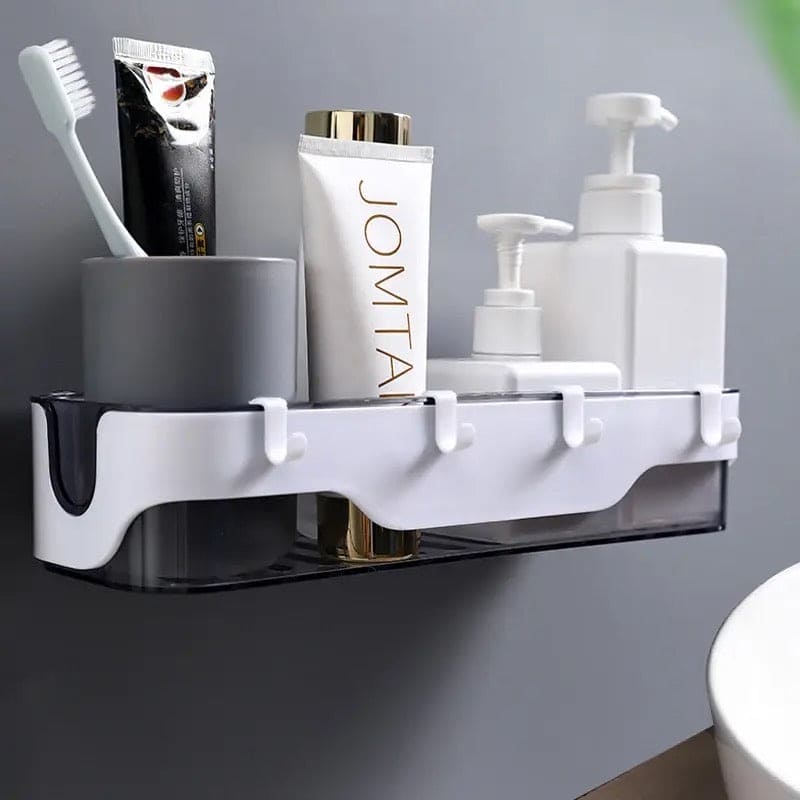 Large Capacity Wall Shelf, Wall Mounted Shower Storage Rack, Storage Wall Shelf With Hook, Self Adhesive Shower Caddy, Plastic Bathroom Shelf Wall Storage Rack,  Wall Mounted Floating Shelf, Multipurpose Countertop Basket, Bathroom Kitchen Storage Rack