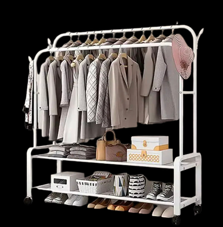 Dual-Row Versatile Wardorbe, Clothes Hanger Coat Rack, Standing Wardrobe Clothes Rack Stand