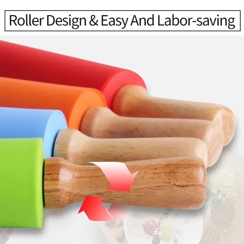 Silicone Dough Roller, Wooden Handle Dough Roller, Dumpling Skin Pressing Flour Stick Baking Tool, Kitchen Roti Belan, Non Stick Surface Baking Roller, Kitchen Cooking Accessories