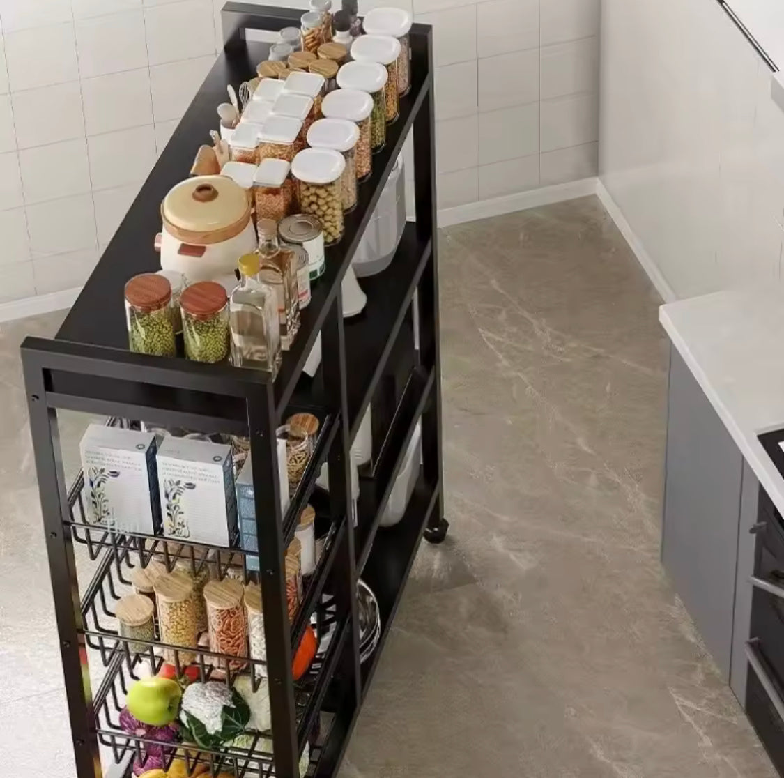 Multi Layer Storage Rolling Cart, Moveable Kitchen Storage Rack With Baskets, Multifunctional Kitchen Organizer