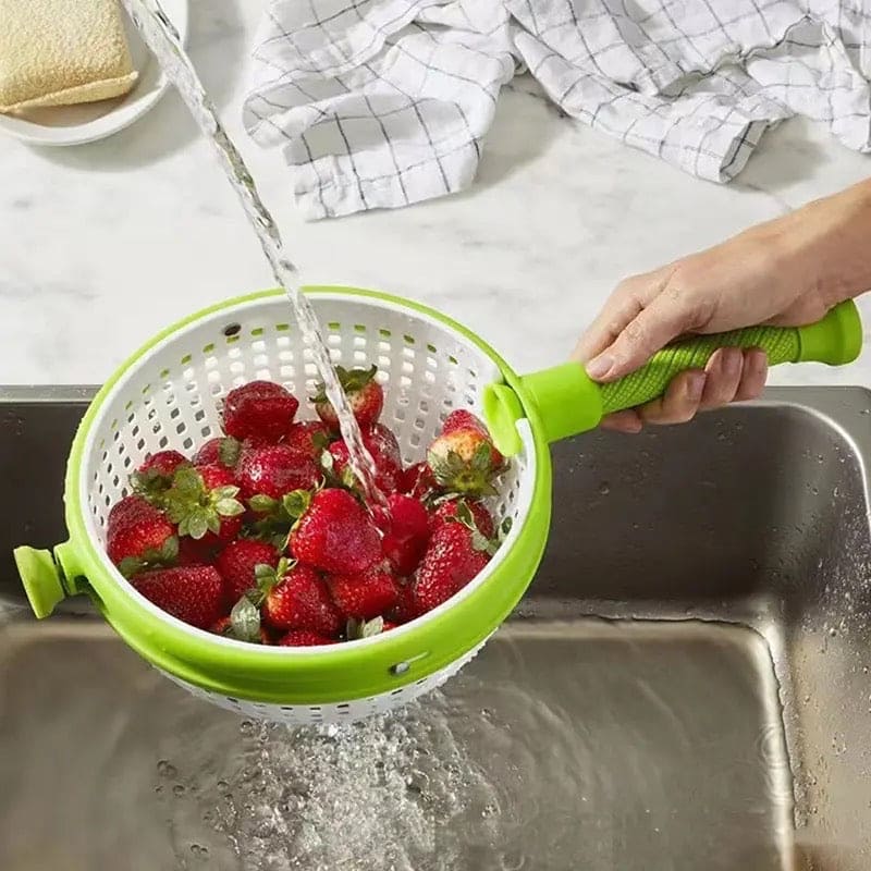 Revolving Drain Basket, Multipurpose Salad Molicer, Foldable Strainer Fruit Vegetable Washing Basket, New Salad Spinner, Dehydration Water Throwing Drain Basket, Lettuce Spinning Colander Kitchen Tool, Spinning Basket with Collapsible Handle