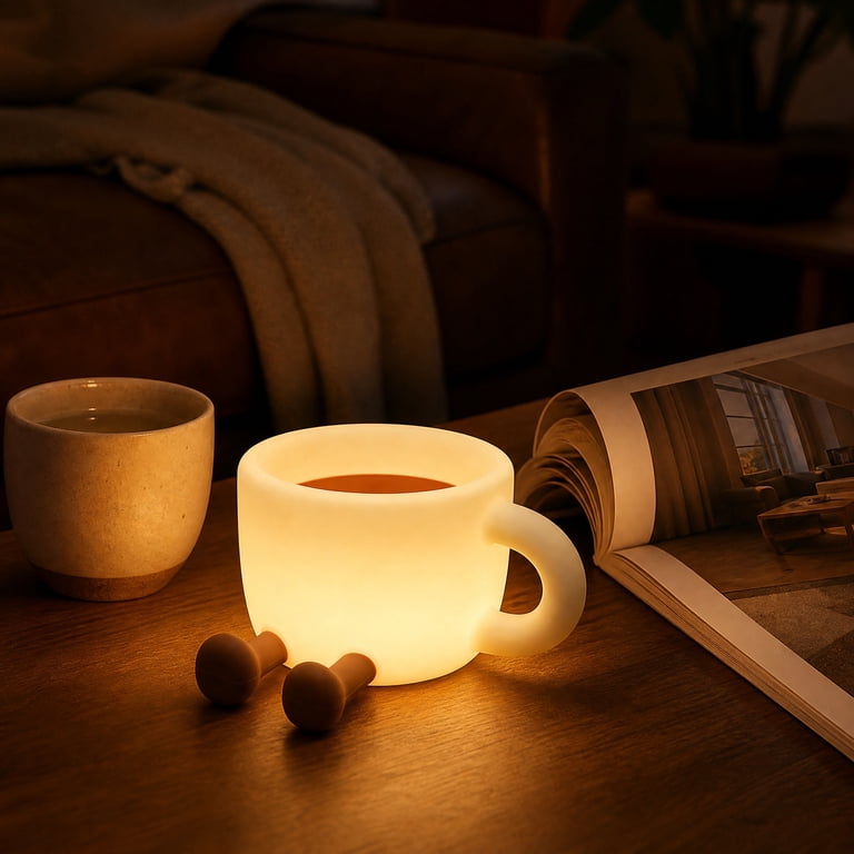 Cute Smiley Mug Night Lamp,     Adorable Mug Shaped Decorative Lamp, Cute Coffee Mug Shaped Table Lamp,  Cartoon Mug Led Lamp