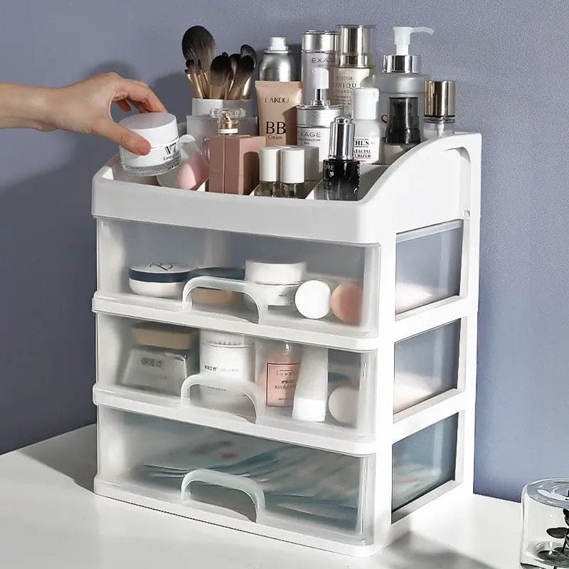 Transparent Beauty Counter, Desktop Sundries Storage Box, Dressing Table Storage Rack, Multifunction Desktop Drawer Jewelry Makeup Holder, Four Layer Three Drawer Plastic Box