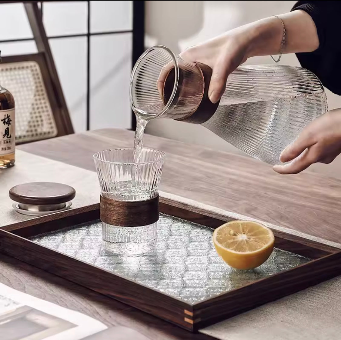 Japanese Style Glass And Jug Set, Set Of 4 Glasses With Jug, Heat Resistance Water Pitcher With Glass