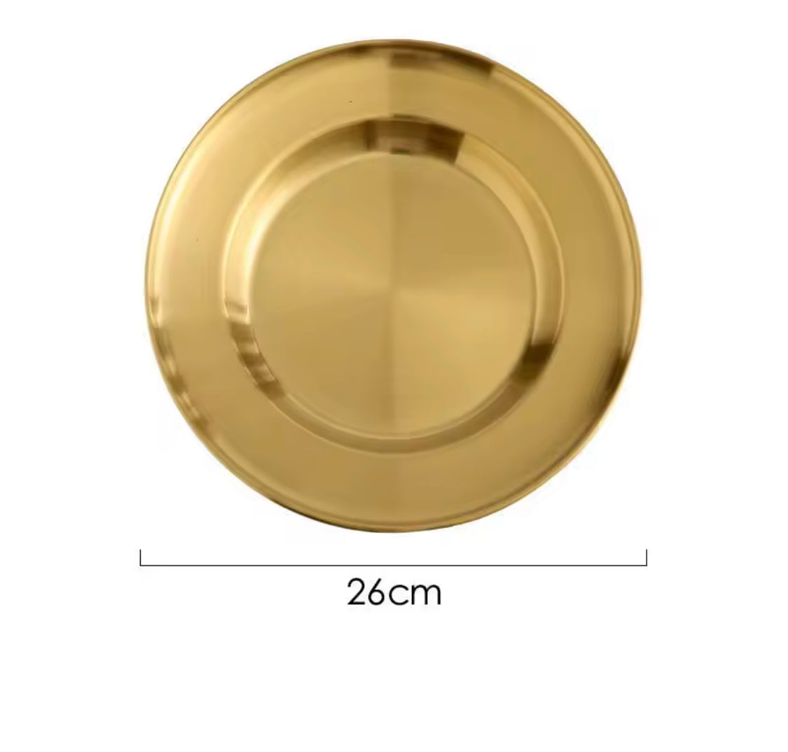 Luxury Matte Gold Stainless Steel Serving Plate, Multipurpose Food Plate, Kitchen Serving Plate