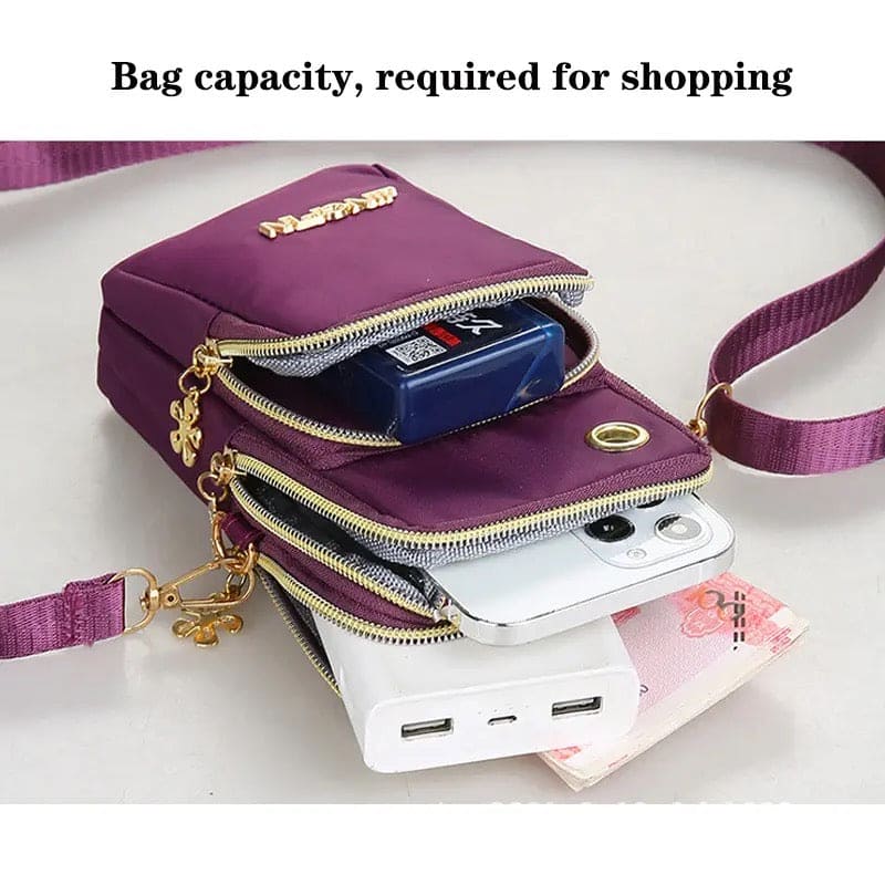 Mobile Wallet Bag, Women Fashion Women Cross Body Bag, 3 Layer Mobile Pouch With Headphone Plug, Casual Waterproof Nylon Crossbody Bag, Small Cell Phone Handbag, Purse Sports Pouch Bag, Universal Mobile Phone Bag