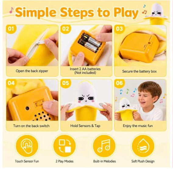 Musical Banana Plush Toy, Interactive Musical Sensory Toy, Musical Soft Children Plush Toy, Cute Motion Sensor Fruit Toy