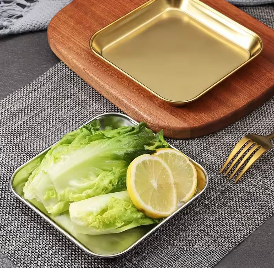 Luxury Square Stainless Steel Serving Tray, Snack Dish Serving Plate, Multipurpose Food Plate
