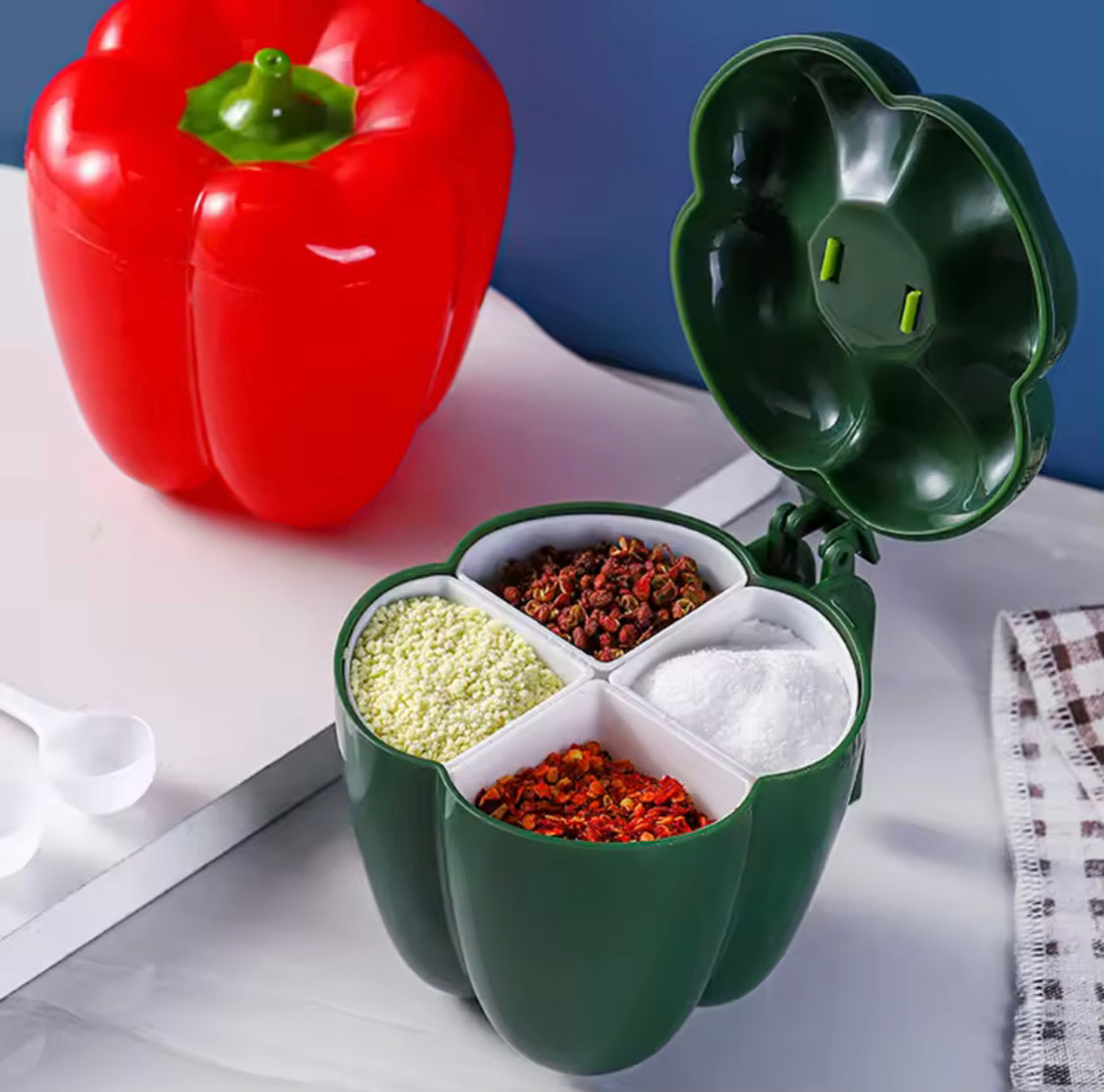 4 In 1 Plastic Creative Seasoning Container, Vegetable Shaped Spice Jar Container, Plastic 4 Compartments Seasoning Jar