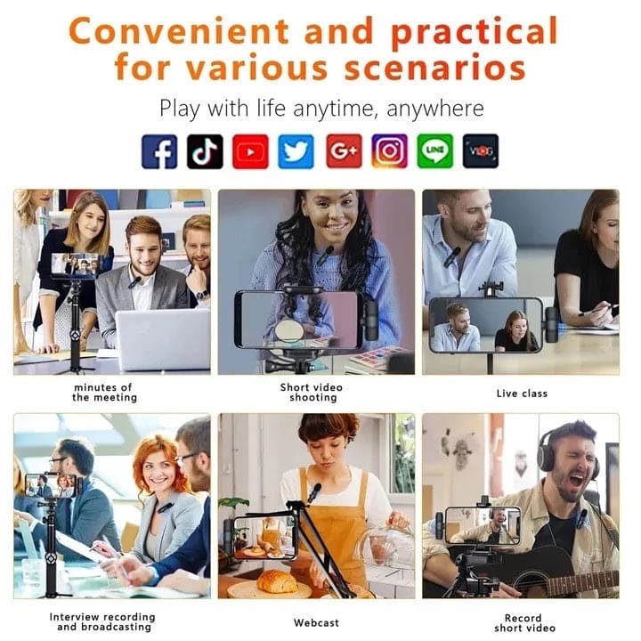 Portable Wireless Mic, Wireless Lavalier Microphone, Mini Mic For Audio Video Recording Interview Streaming Tiktok Game Live Broadcast, Lavalier Microphone for Smartphone, K8 Wireless Mini Mic for iPhone Android Type C