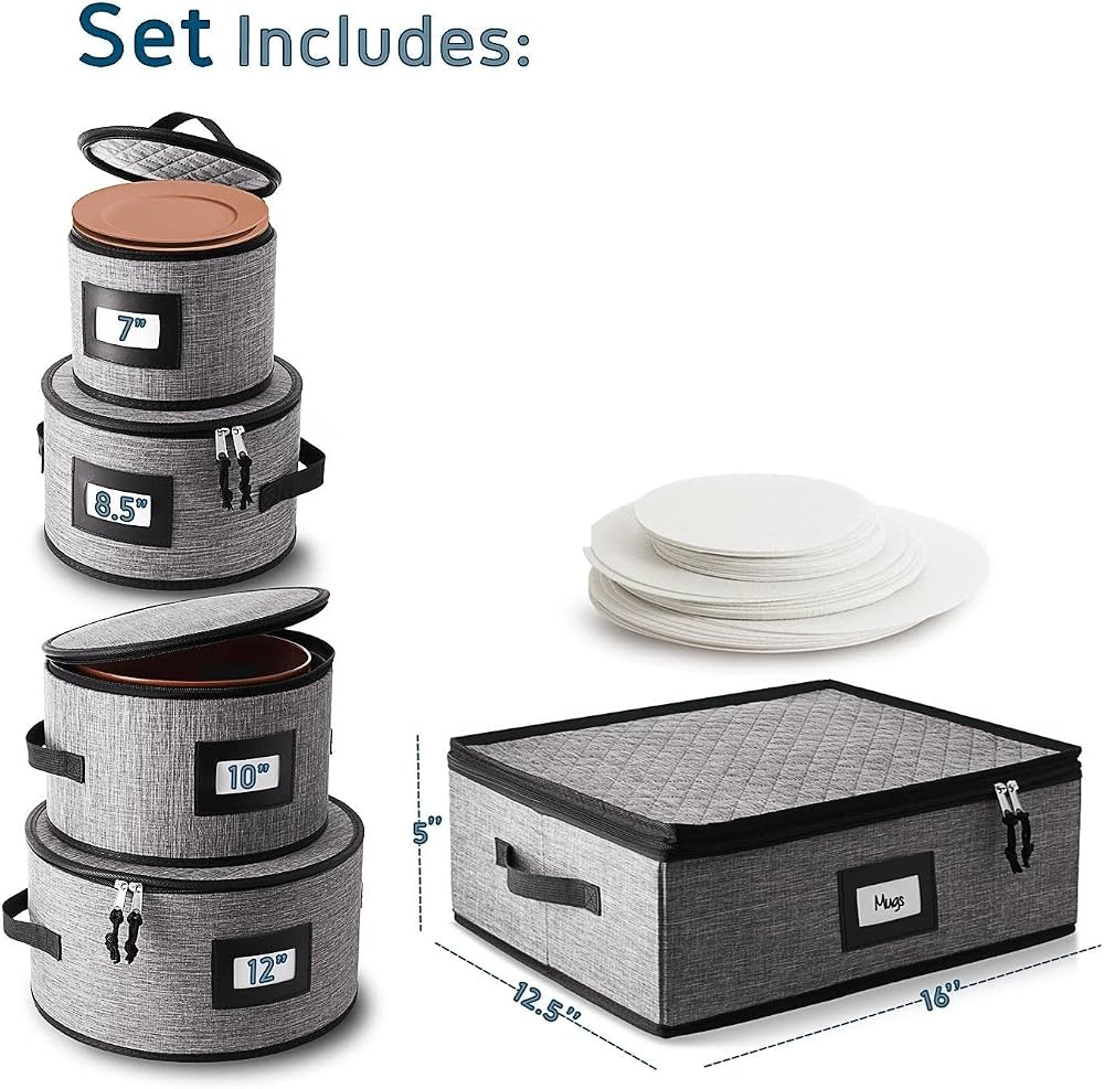 5pcs Dishware Storage Organizer, Foldable Dinnerware Storage Organizer, Kitchen Crockery Storage Organizer, Stackable Plate & Cup Storage Case, Portable Dishware Storage Bag