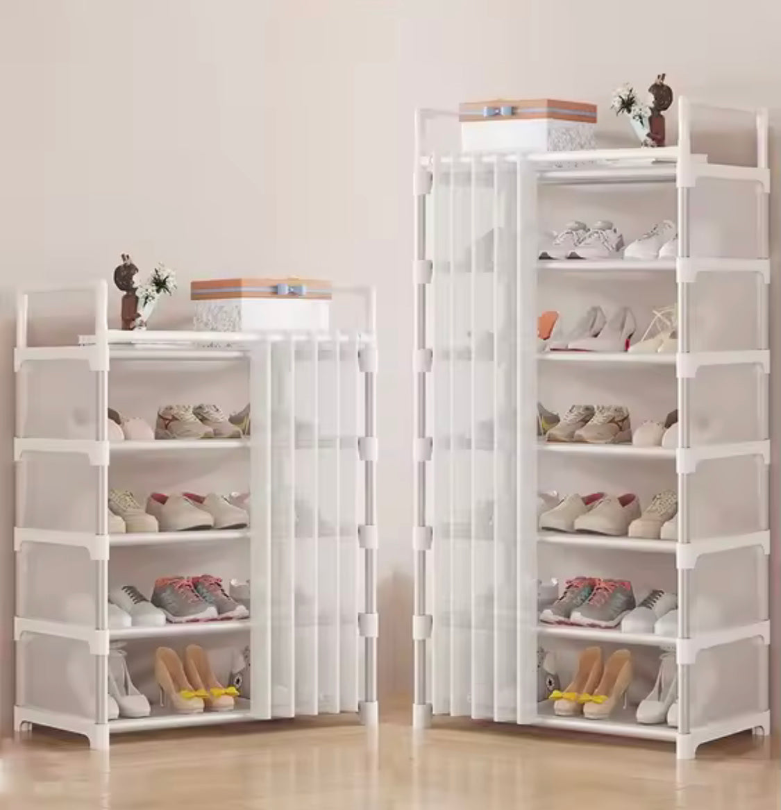 Dustproof Shoe Rack With Curtain, Stackable Multilayer Shoe Rack, Space Saving Footwear Organizer, Shoe Rack Organizer Cabinet With Curtain
