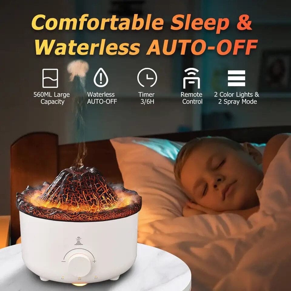 Volcano Aroma Humidifier, Flame Humidifier with Night Light Lamp, Ultrasonic RC Jellyfish Aroma Diffuser, 2 In 1 Essentials Air Freshener, Essential Oils Perfume Blower, Electric Home Freshener Smoke