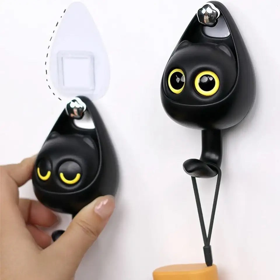 Cat Eye Wall Hook, Cute Cartoon Big Eyes Wall Hanger, Creative Cat Hook With Movable Eyes, Self Adhesive Hooks for Clothes Hat Scarf, Home Decoration Wall Shelf Hanger