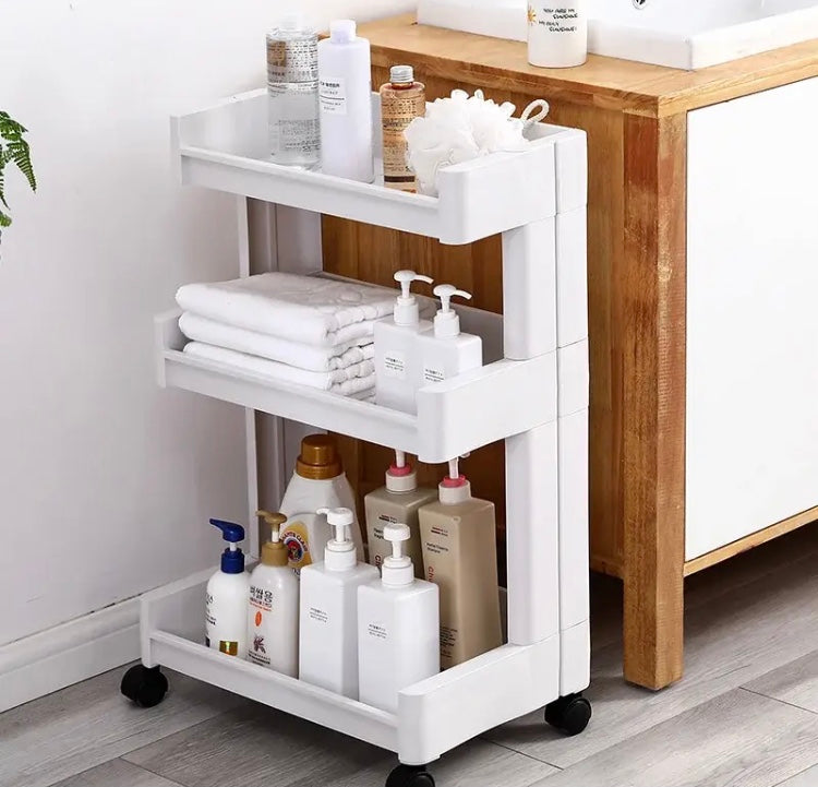 Multilayer Plastic Bathroom Trolley, Portable Universal Wheel Bathroom Shelf, Bathroom Storage Rack