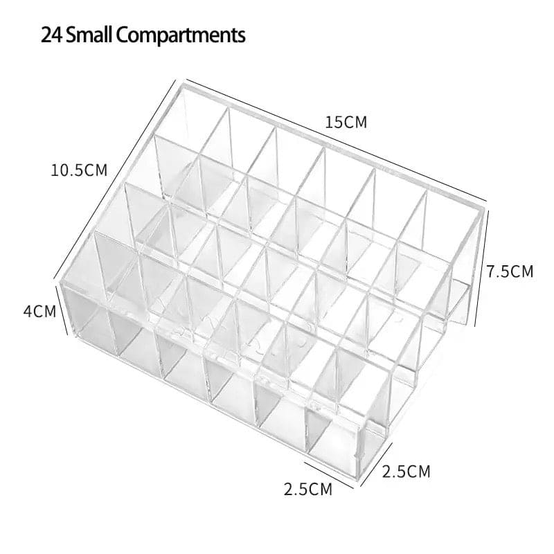 24 Grid Lipstick Holder, Acrylic Lipstick Nail Polish And Jewellery Display Rack, Visible Clear Cosmetic Makeup Brush Stand, Reusable Beauty Organizer, Large Capacity Clear Vanity Versatile Usage Makeup Storage Case