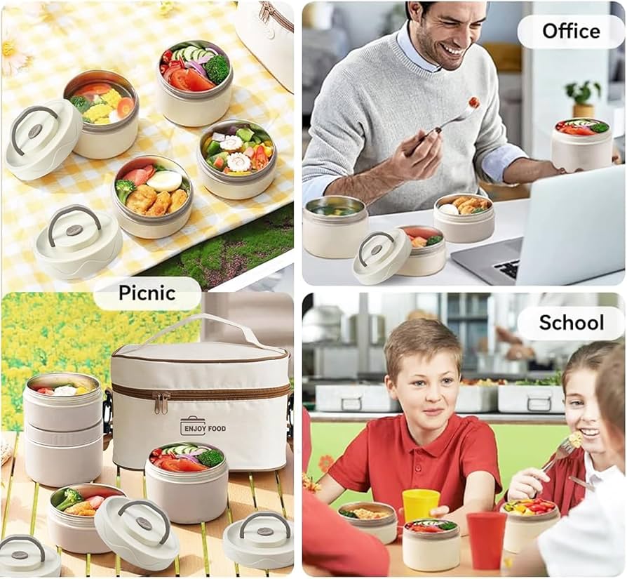 Japanese Style Insulated Lunch Box, 4pcs Portable Office Lunch Box, Stainless Steel Lunch Box With Bag