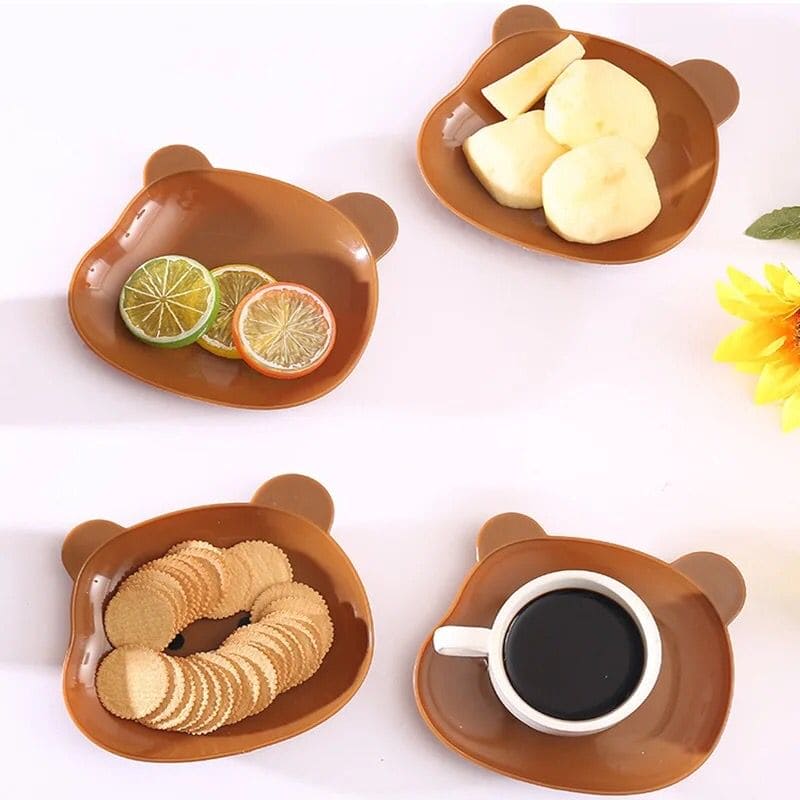 Set Of 8 Bear Spit Bone Dish, Mini Cute Cartoon Shape Serving Plate, Little Bear Dinner Plate, Reusable Plastic Snack Dish, Kitchen Tableware Food Plate, Multifunctional Dessert Nut Fruit Cake Snack Tray, Table Garbage Spit Bone Dish