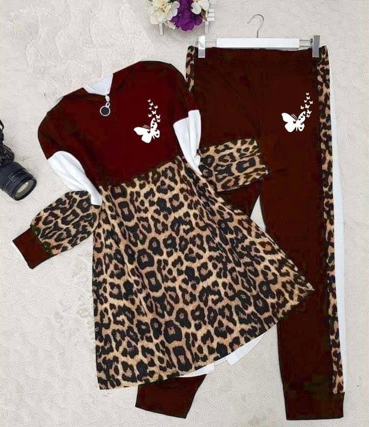 2pc Cheetah Printed Women Winter Tracksuit