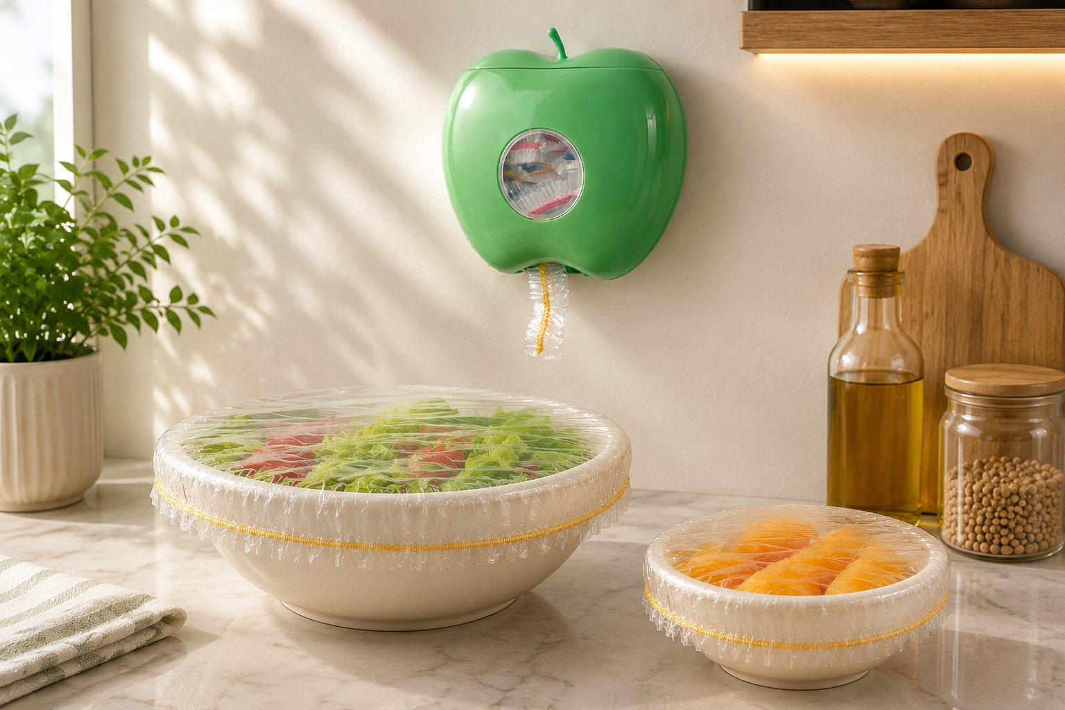 Apple Plastic Bag Organizer, Plastic Wrap Storage Box, Kitchen Bathroom Disposable Organizer, Transparent Disposable Plastic Bags Organizer, Elastic Fresh Keeping Bag Storage Container