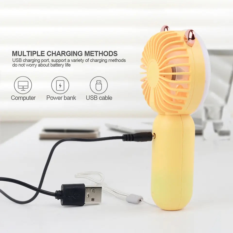 2 In 1 Fan With Led, Personal Portable Hand Electric Fan, Air Cooler with LED Night Light, Usb Rechargeable Mini Traveling Fan, Led Lighting Small Fan