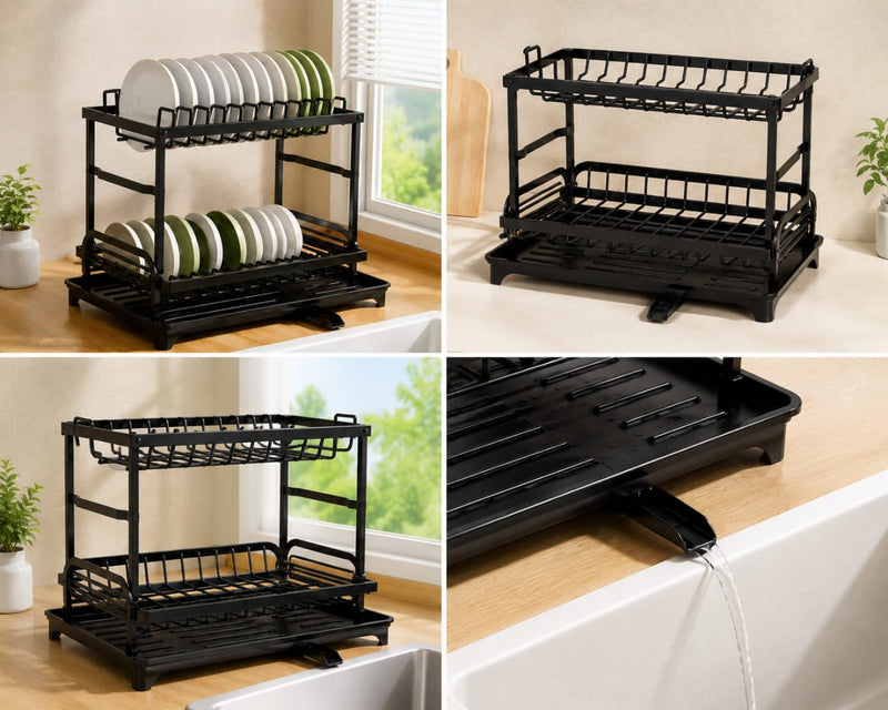 2 Tier Kitchen Dish Rack, Kitchen Countertop Dish Organizer, Space Saving Dish Drying Rack, Kitchen Dish Storage And Drying Rack