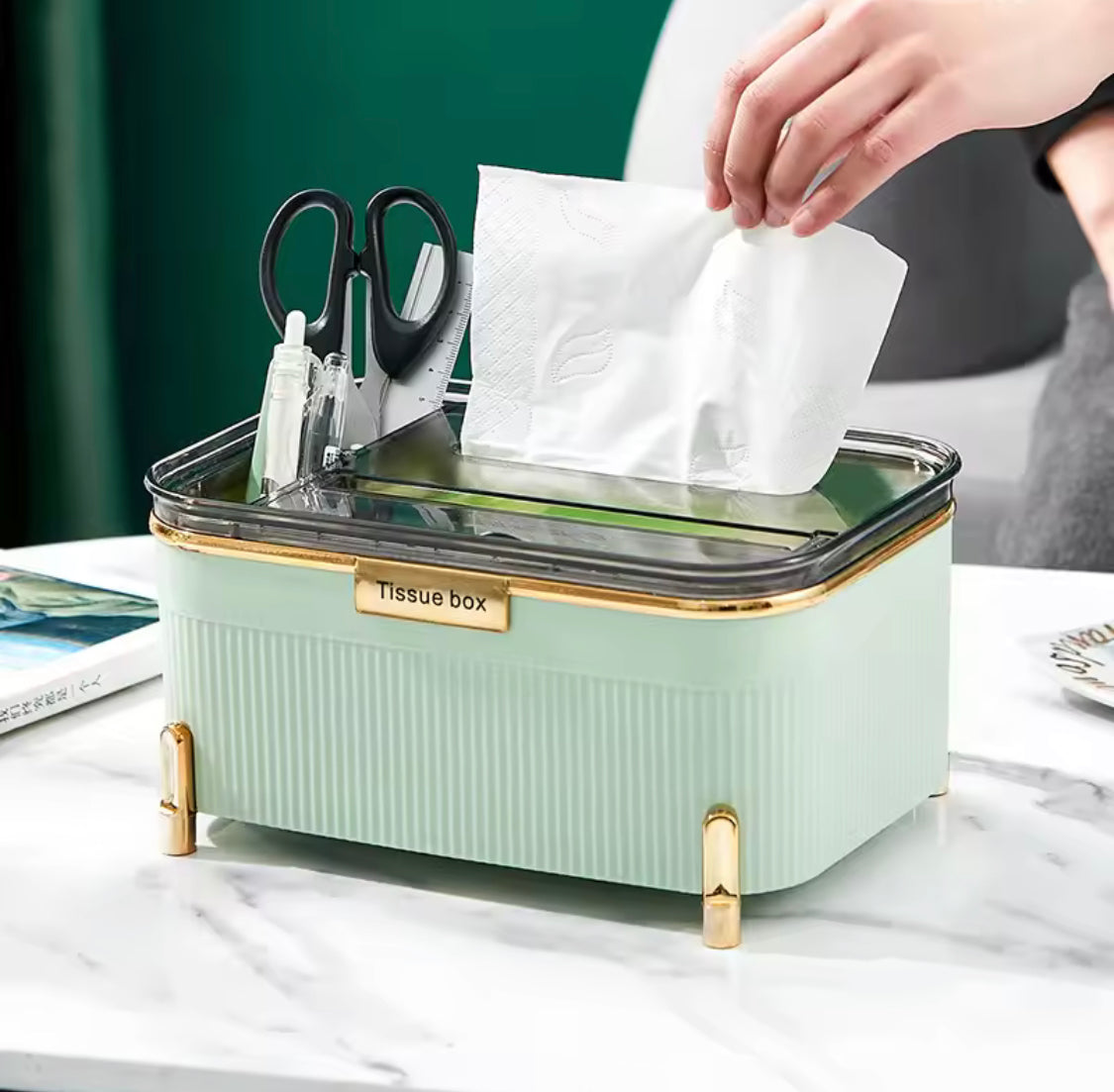Light Luxury Living Room Tissue Box, Desktop Tissue Box With Mobile Phone Holder, Multifunctional Bathroom Tissue Storage Box